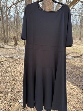 Lands' End Black Midi Fit-and-Flare Dress